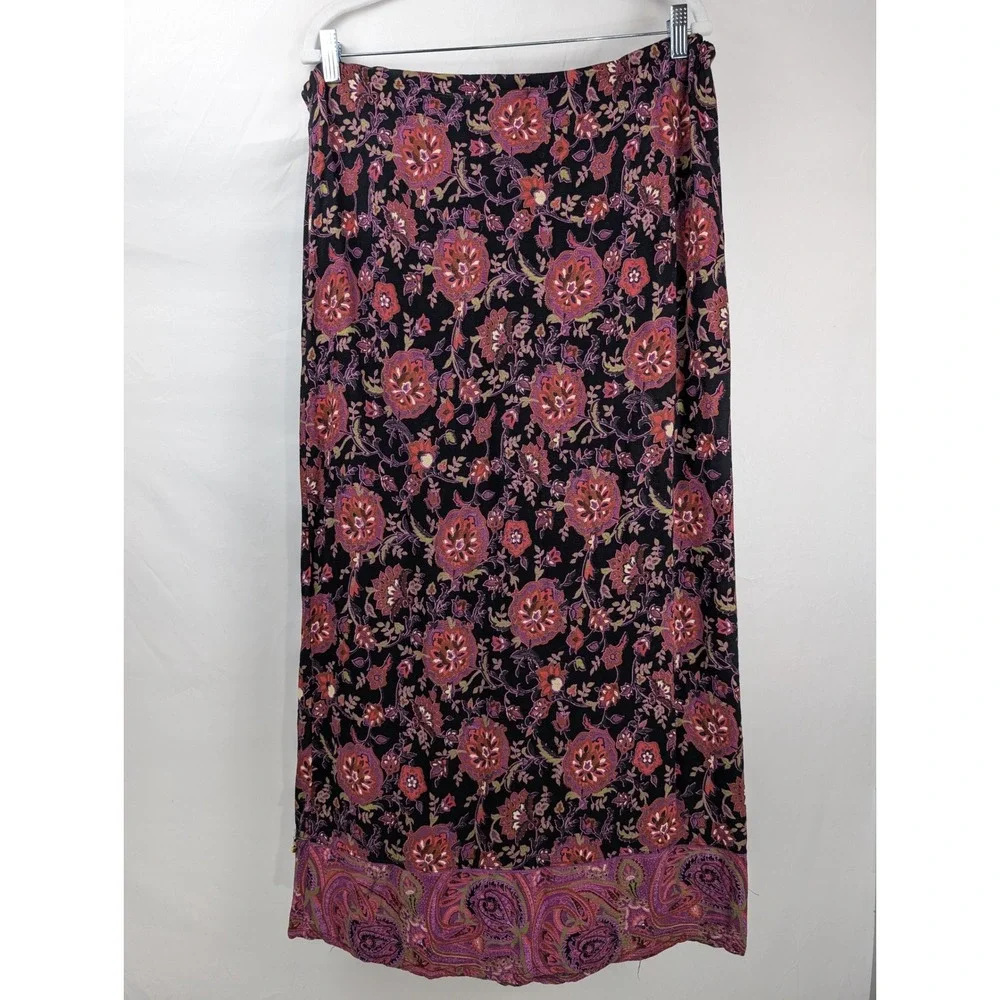 Vintage Y2K Floral Paisley Beaded Maxi Skirt Size L Pink Romantic Cottagecore
